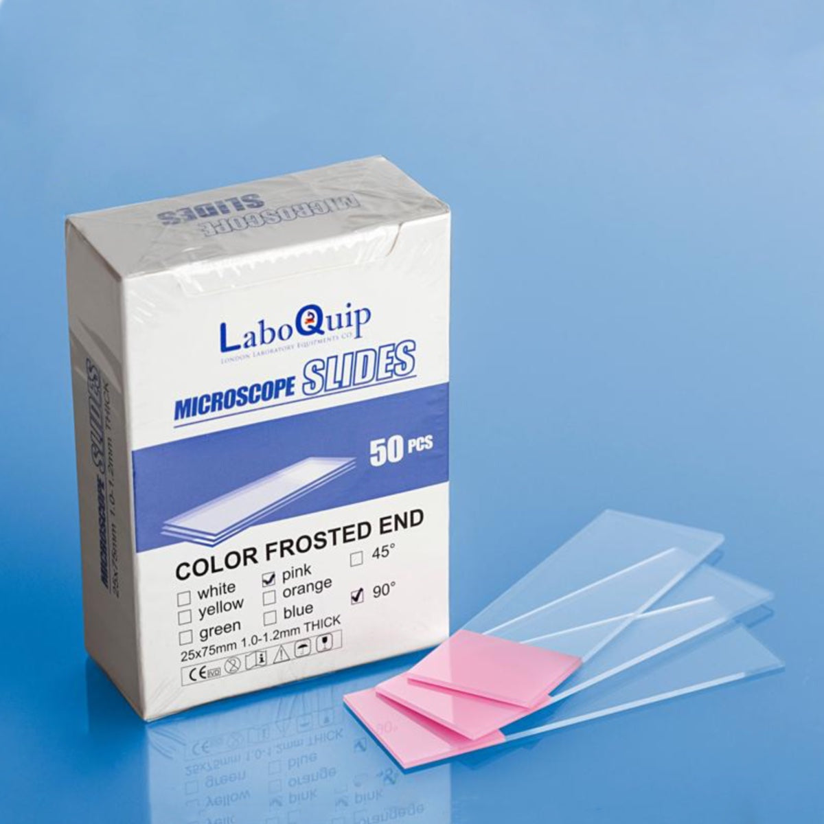LaboQuip Microscope Slides, Colour Frosted Slide 1 side frosted 7109A-P,Pink Colour, Glass (Pack of 50Pcs)