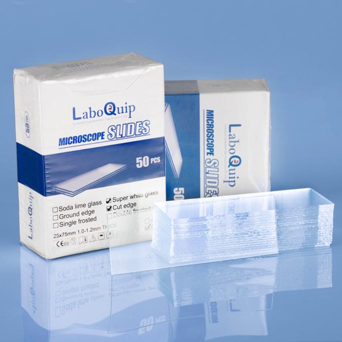 LaboQuip Microscope Slide, Ground edge 7101 (1800Pcs)+Coverslip(2000Pcs),22x22mm in Hing Plastic boxes, Eco pack/S, CE & UKCA Certified