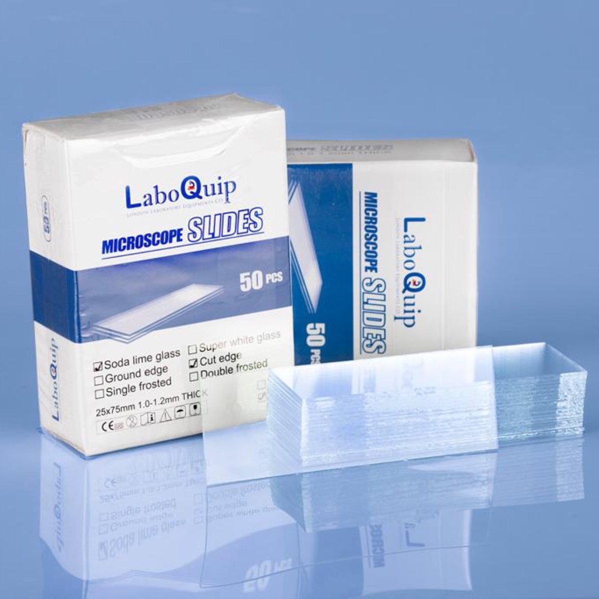 LaboQuip Microscope Slide, Ground edge 7101 (1800Pcs)+Coverslip(2000Pcs),22x22mm in Hing Plastic boxes, Eco pack/S, CE & UKCA Certified