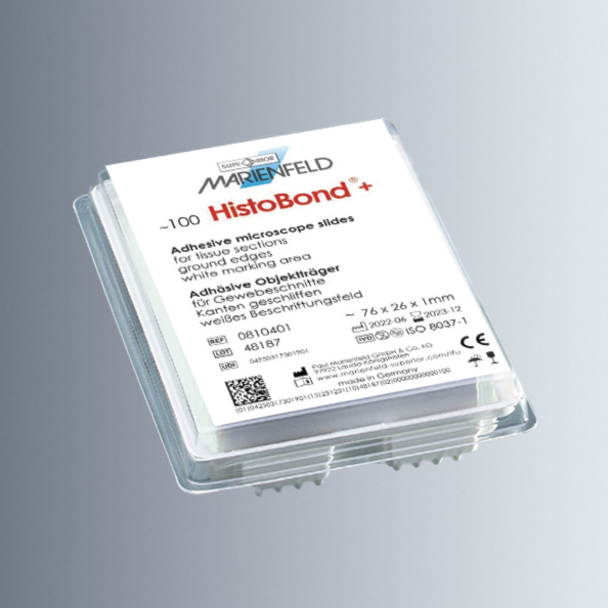 Marienfeld Microscope Slide, White glass, HistoBond®+, White Color,76x