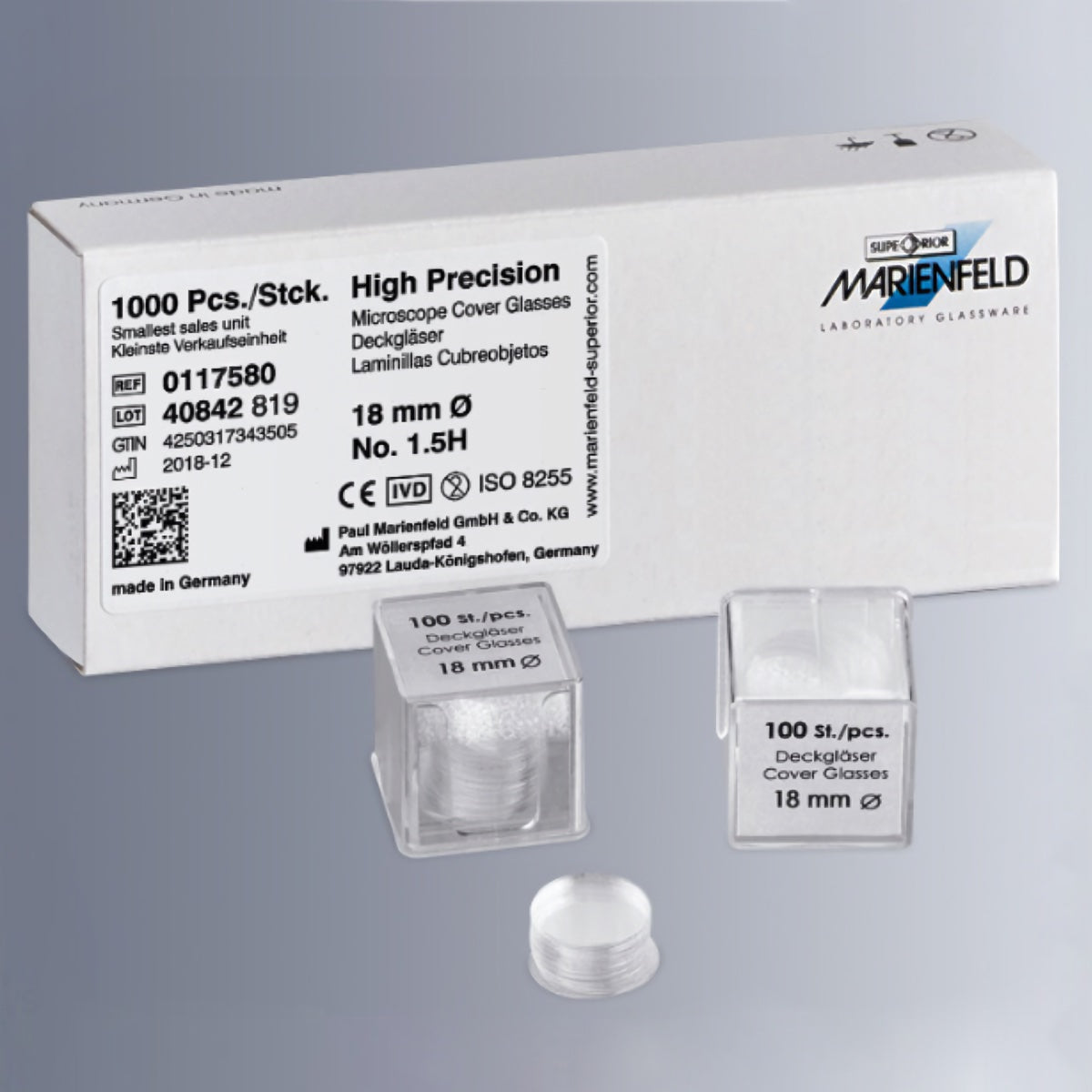 Marienfeld (Germany) Microscope Coverslips Round 13mm Ø (100Pcs), No 1, High quality Borosil. Glass