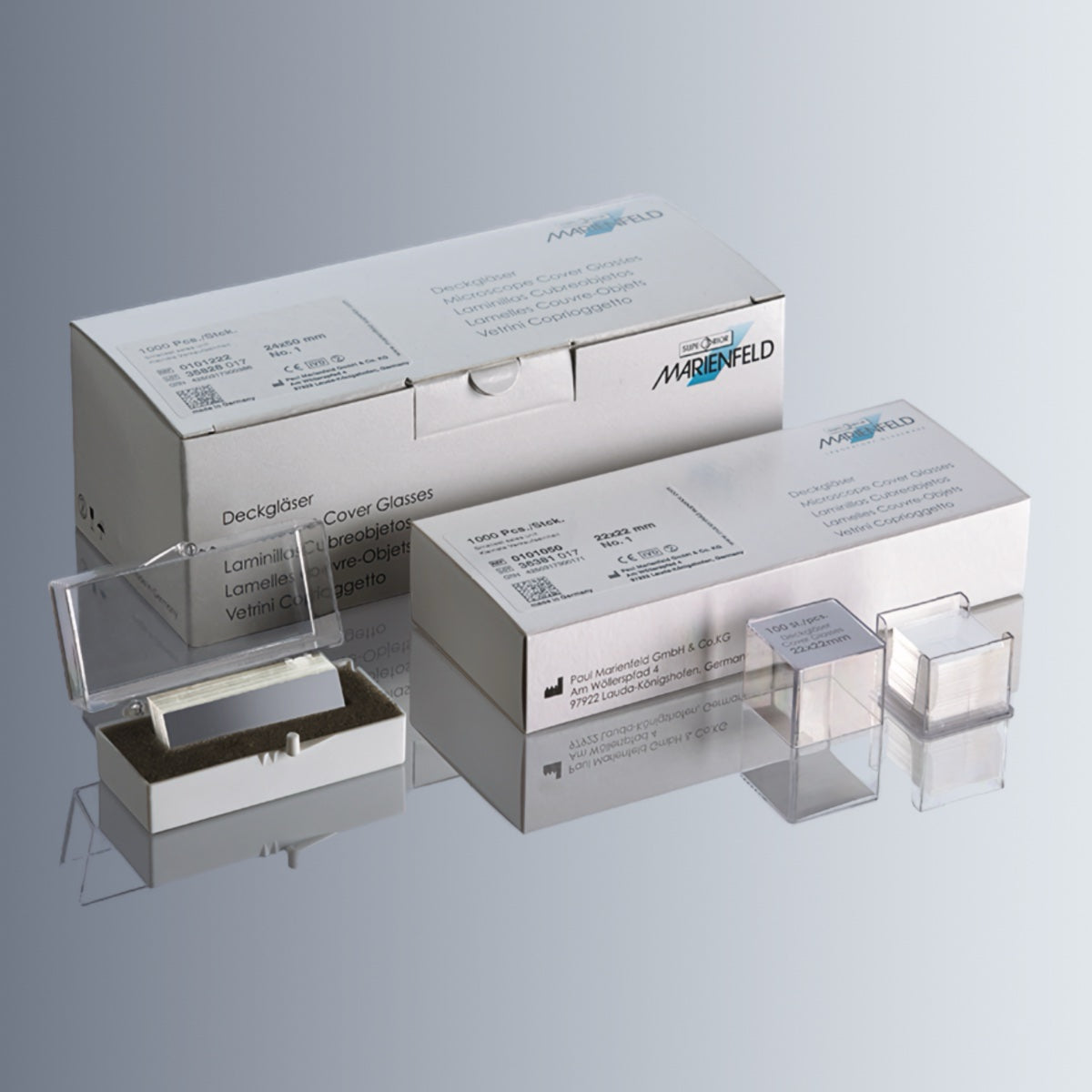 Marienfeld (Germany) Microscope Coverslips 24x24mm, 200Pcs/box No 1, High quality Borosil. Glass
