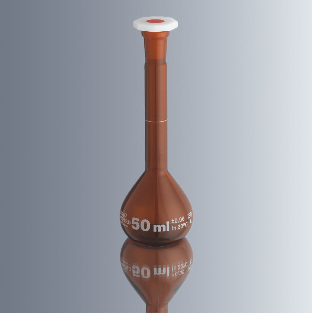 Marienfeld (Germany) Volumetric Flask Amber 25ml - Class A(Lot Certified) High quality Borosil, Glass