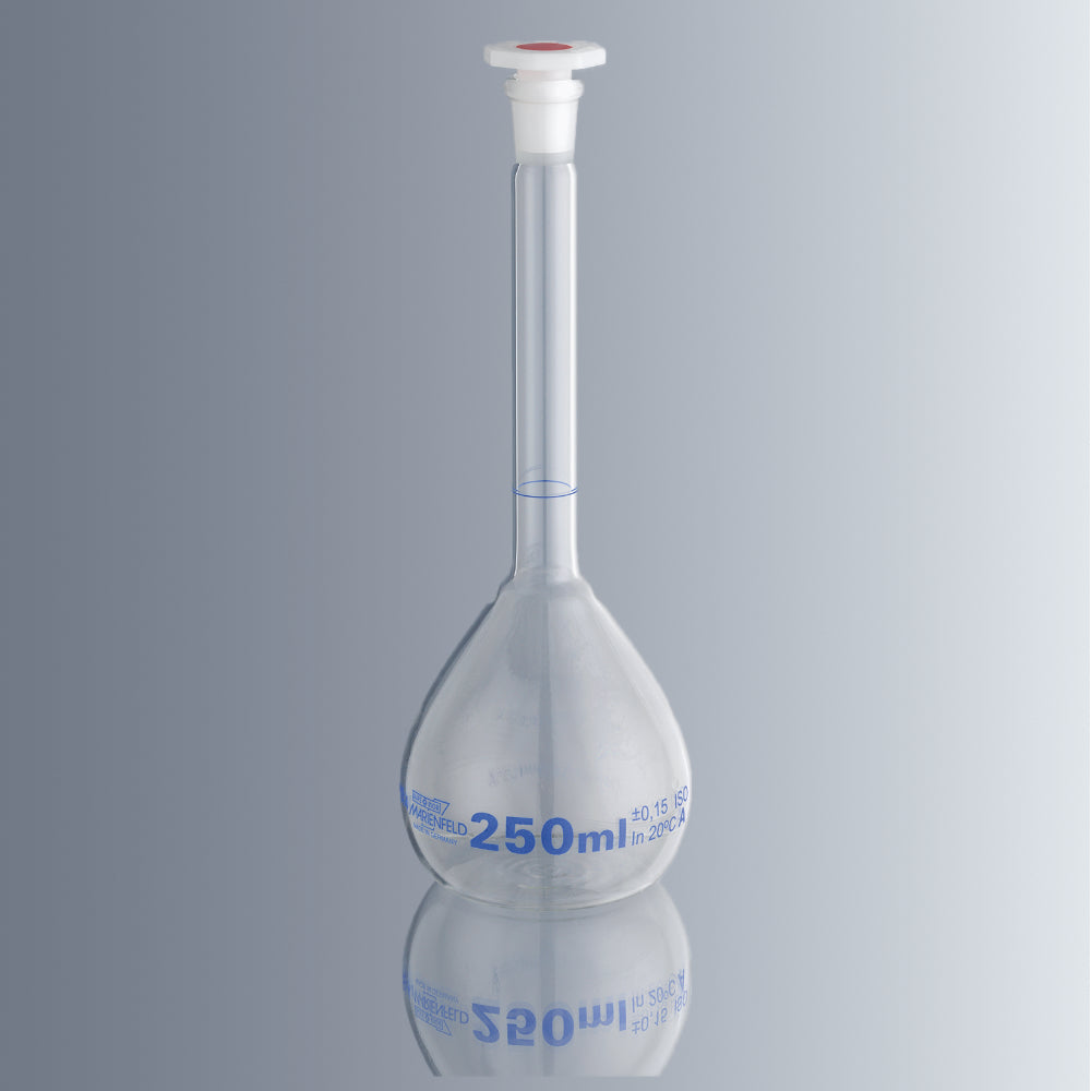 Marienfeld (Germany) Volumetric Flask Clear 250ml - Class A(Lot Certified) High quality Borosil.Glass