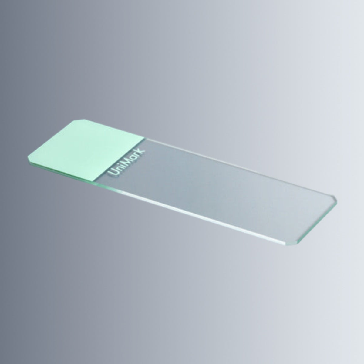 Marienfeld Microscope Slide, White glass, UniMark®, White Color, Clipped at 45°,76x26mm, Pack of 50Pcs, DIN ISO 8037-1