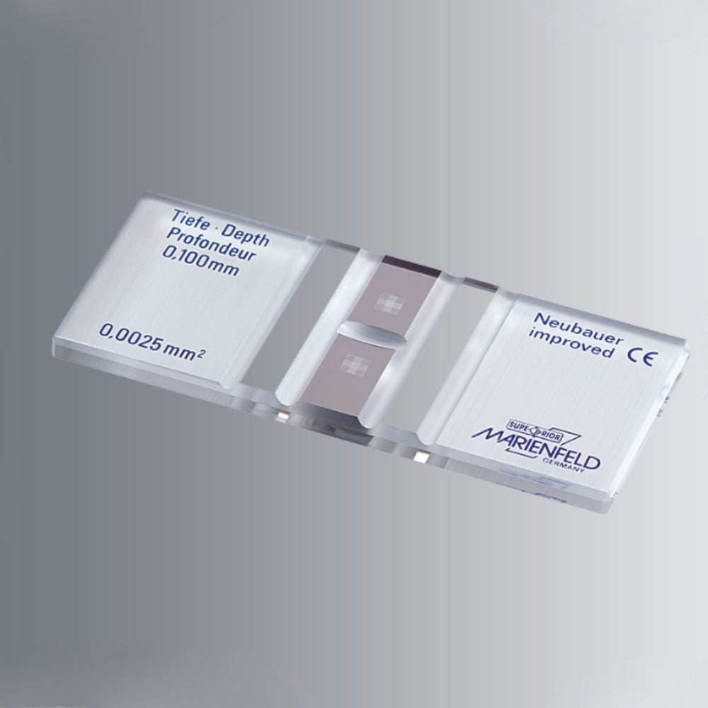 Marienfeld (Germany) Counting Chamber Neubauer-improved bright line, 2x sets of metal coated grides, CE Marked + 2 Coverslips