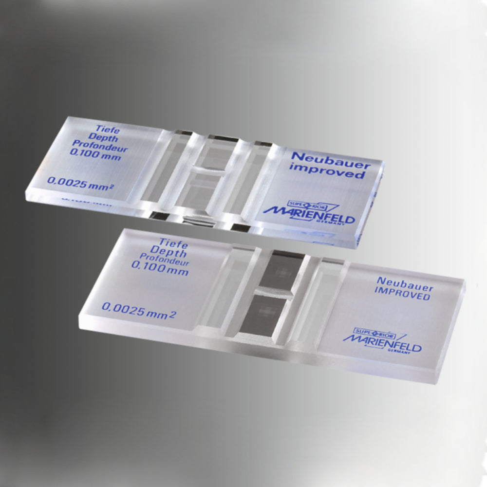 Marienfeld (Germany) Counting Chamber Neubauer-improved bright line, 2x sets of metal coated grides + 2 Coverslips