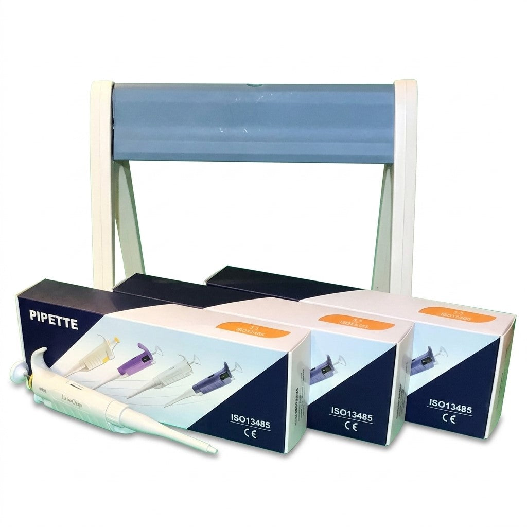 LaboQuip Micropipette Set, P-Series Bundle of 10ulL, 100uL and 1000uL Fully Autoclavable Variable with One Free Linear Stand