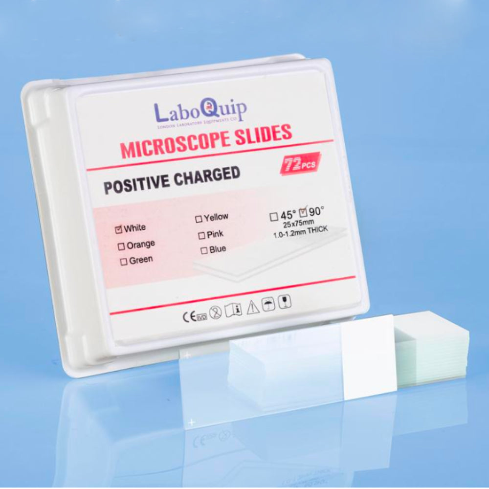 LaboQuip Microscope Slides Glass, Positive Charged (72Pcs)