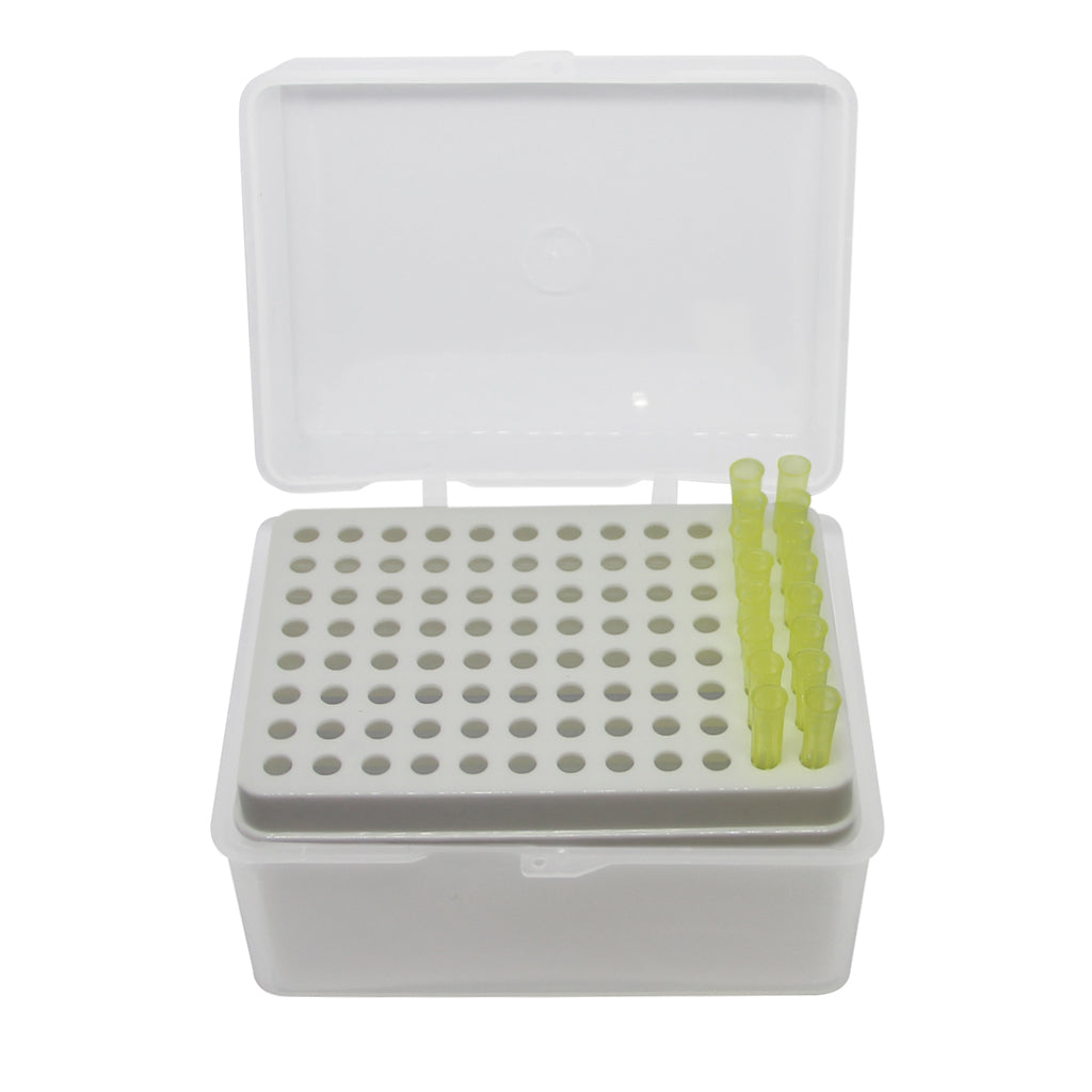 LaboQuip Pipette Tip Box (96 wells) 200uL, Empty, Hinged, with carrier plate