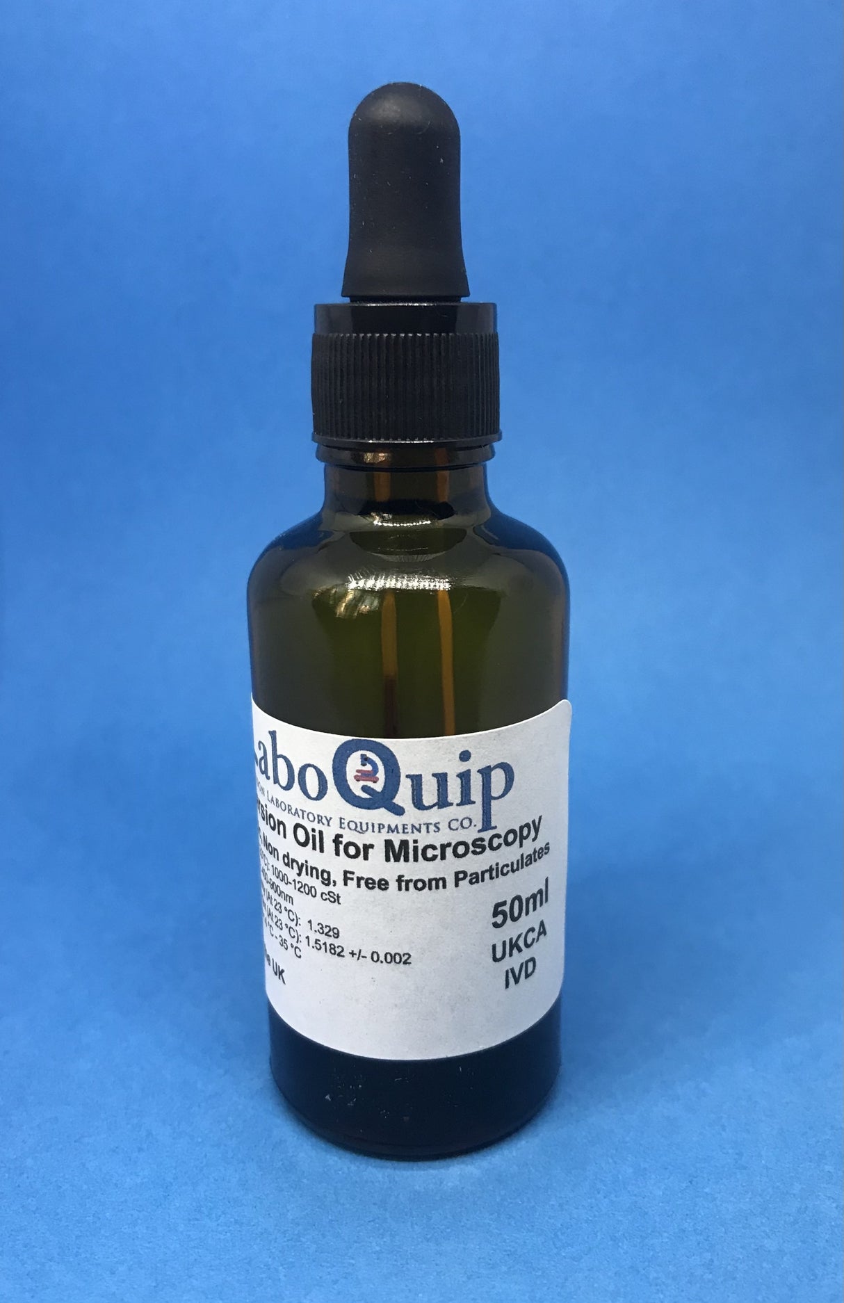 LaboQuip Immersion Oil, 50ml, in amber bottles with a glass dropper, CE and UKCA certified