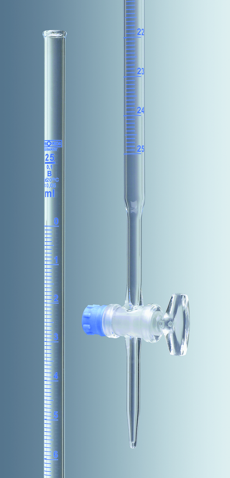 Marienfeld (Germany) Burette 25ml Class AS(Lot Certified)- High quality Borosil.Glass/Pack of 2/S