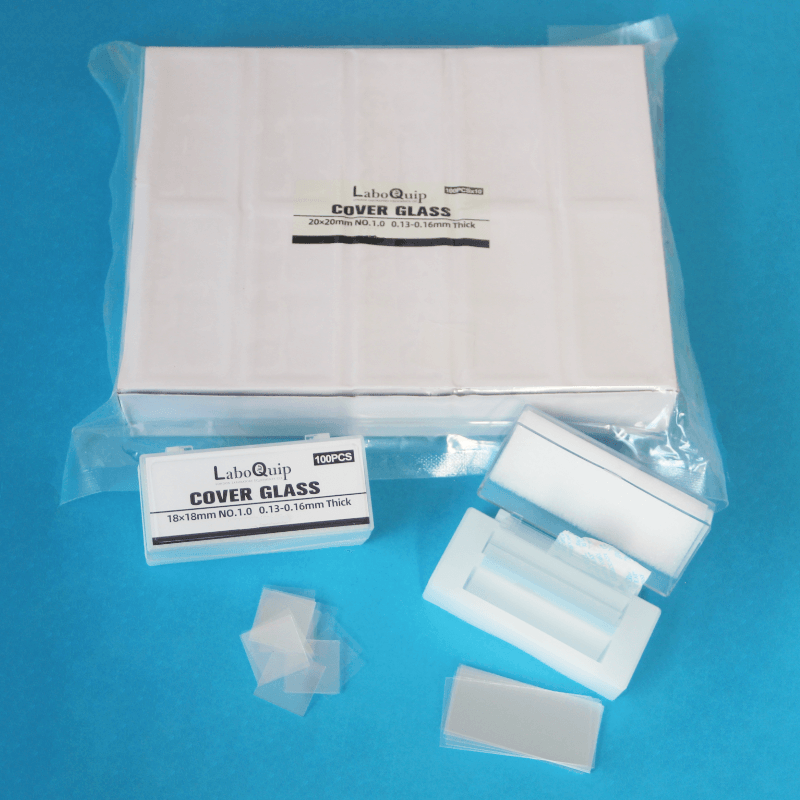 LaboQuip Microscope Slide (1800Pcs)(7102)+Coverslip(2000Pcs),18x18mm in Hing Plastic boxes, Eco pack/S, CE & UKCA Certified