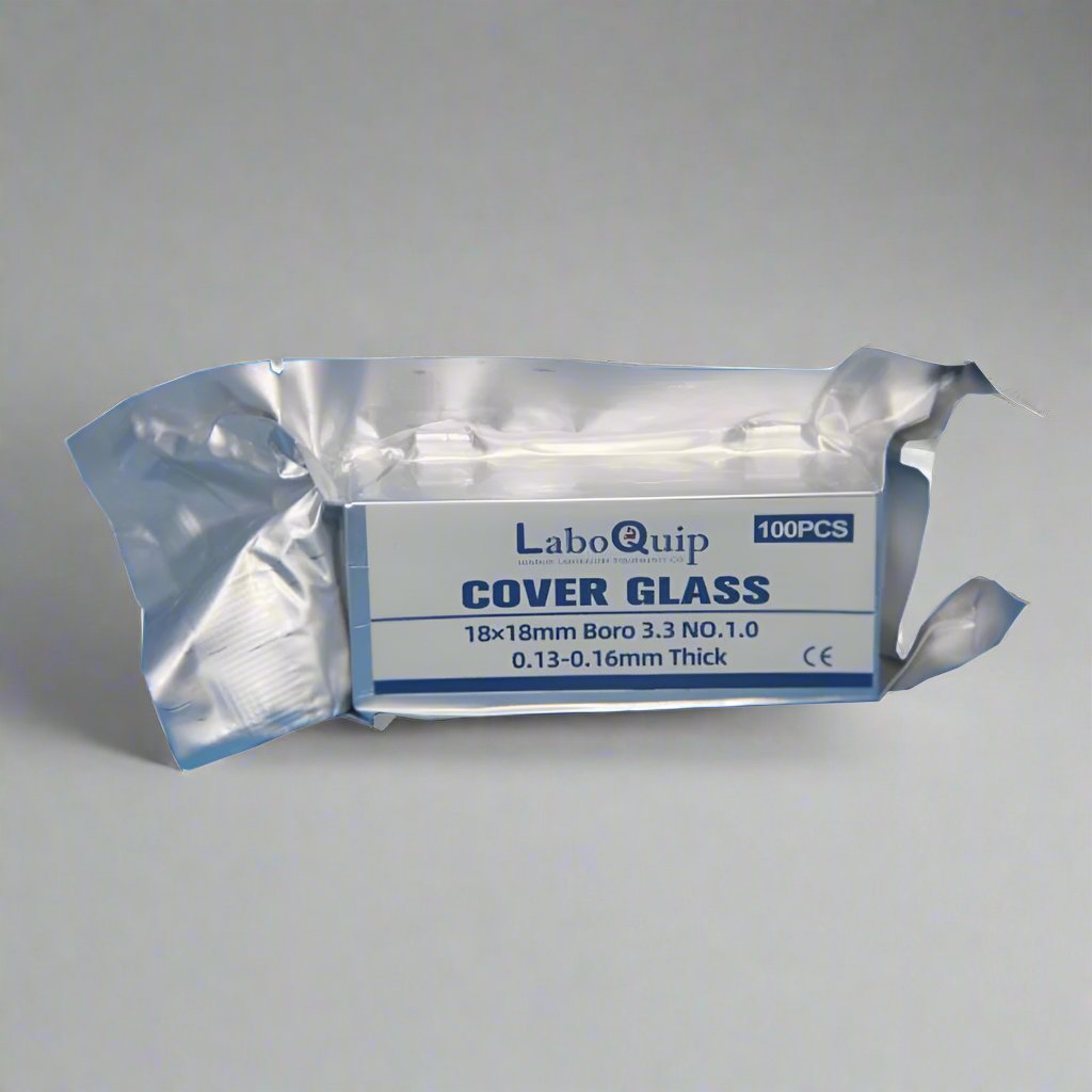 High-quality borosilicate glass coverslips with aluminium vacuum packaging
