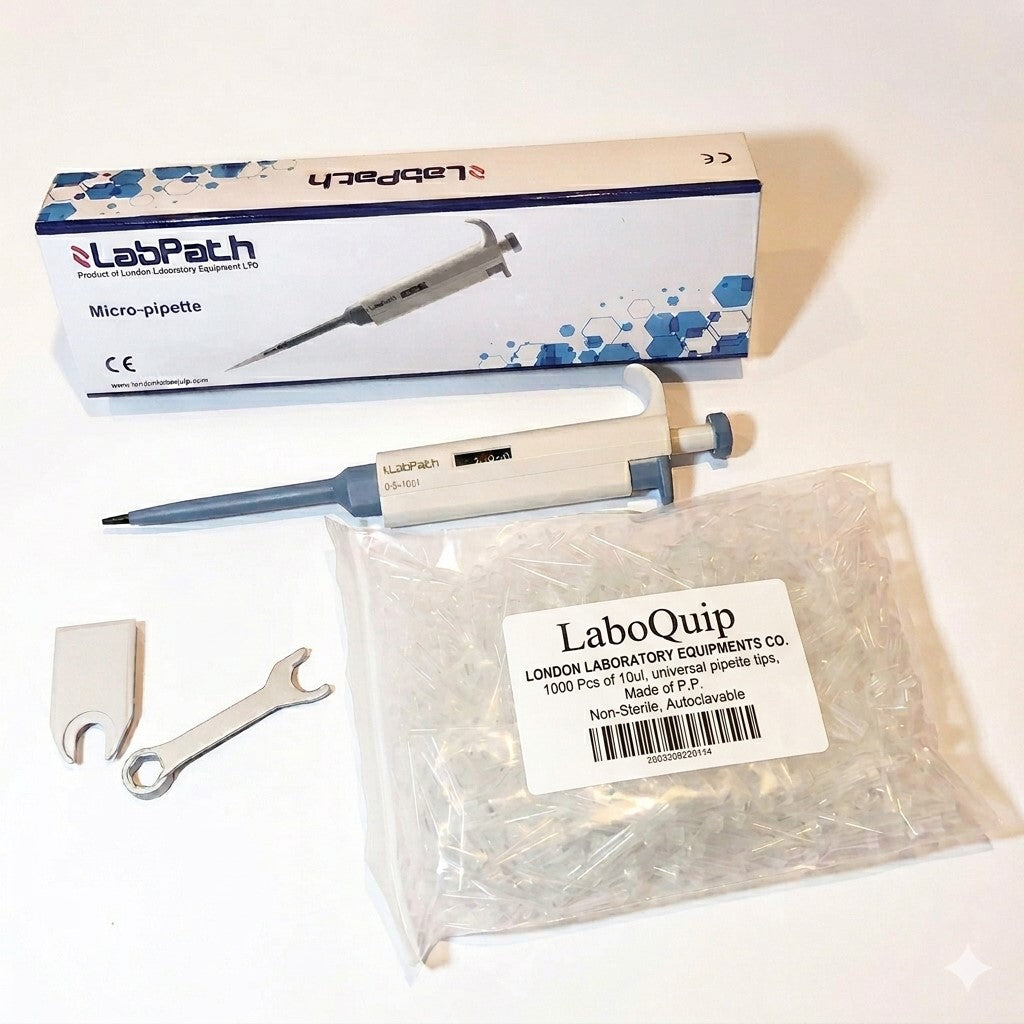 LabPath Micropipette 0.5–10uL Variable with bag of 1000 Tips 10uL