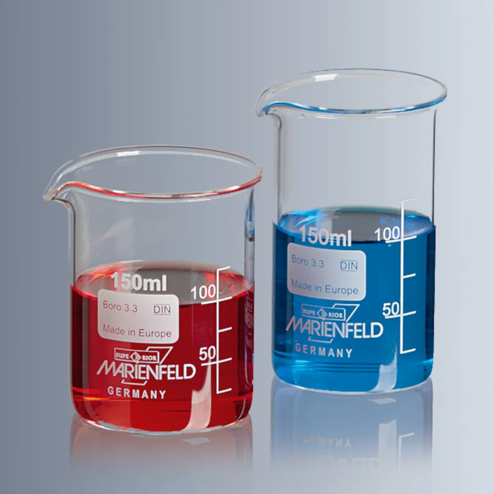 Marienfeld (Germany) Beaker 250ml Tall -Pack of 10, High quality Borosil.Glass