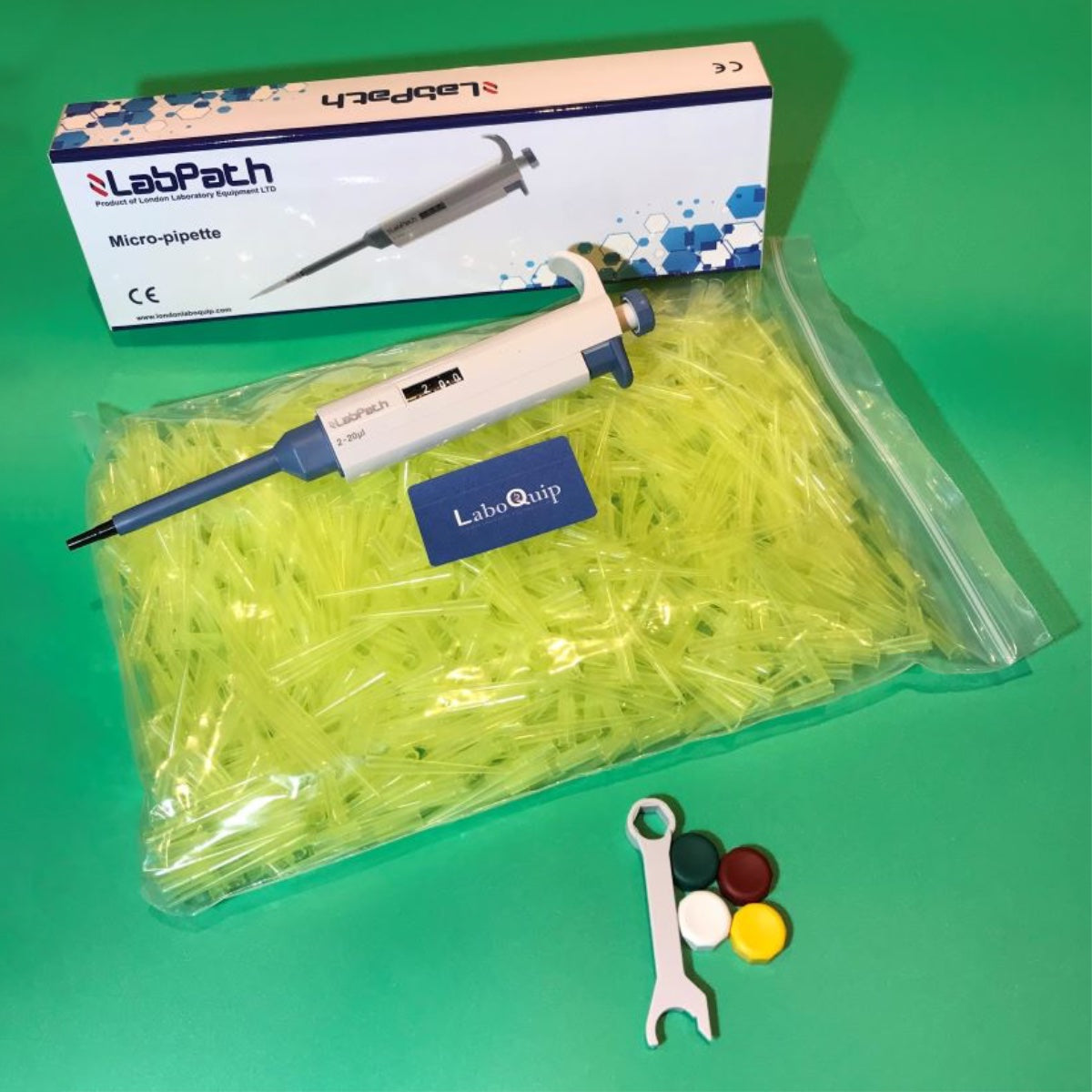 LabPath - Micropipette 2-20μl, Variable + 1000Pcs Tips (200μl)