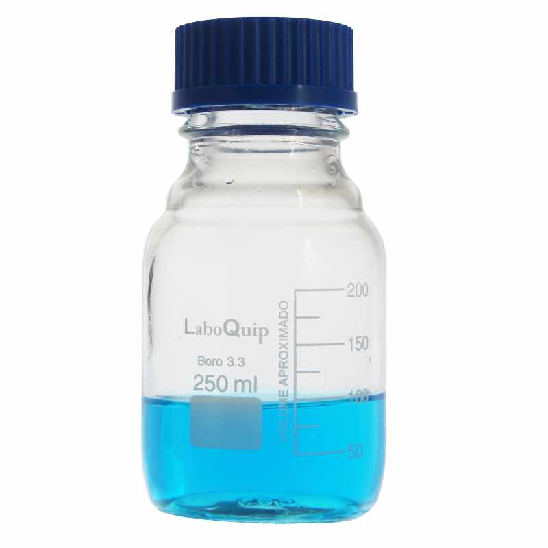 LaboQuip Reagent Bottles 250ml, clear, Borosil. Glass-with cap 140°C Res.