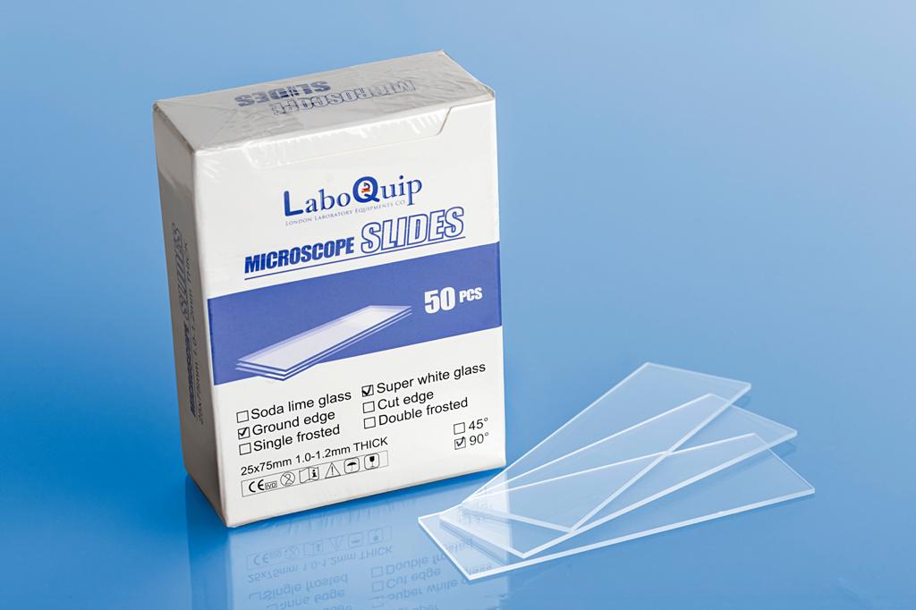 LaboQuip Microscope Slide 7101A-45, Ground edge 45°- Super White Glass (Pack of 50Pcs), CE & UKCA Certified