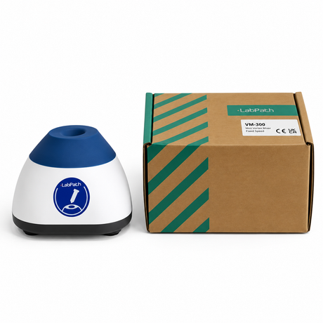 LabPath VM-300 mini vortex mixer with product packaging